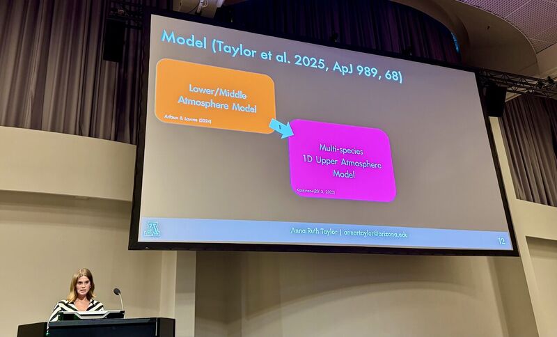 Anna Taylor giving a DPS/EPSC talk on her atmospheric escape model